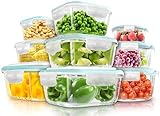 KICHLY 18er Vorratsdosen für Lebensmittel aus Glas (9 Behälter und 9 Deckel) - Transparente Erstklassig Glasbehälter mit Deckel - Luftdicht, Auslaufsicher, BPA-frei