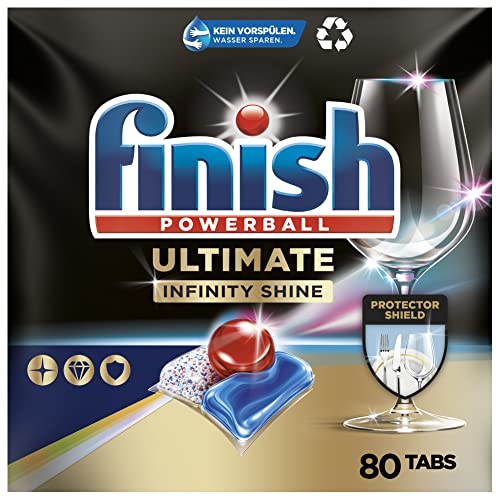 Finish Ultimate Infinity Shine Spülmaschinentabs – Geschirrspültabs für Tiefenreinigung, Fettlösekraft und Glanz mit Schutzschild – 80 Finish Caps