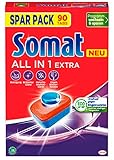 Somat All in 1 Extra Spülmaschinen Tabs (90 Tabs), Geschirrspül Tabs für strahlende Sauberkeit auch bei niedrigen Temperaturen, bekämpfen selbst verkrustete Rückstände